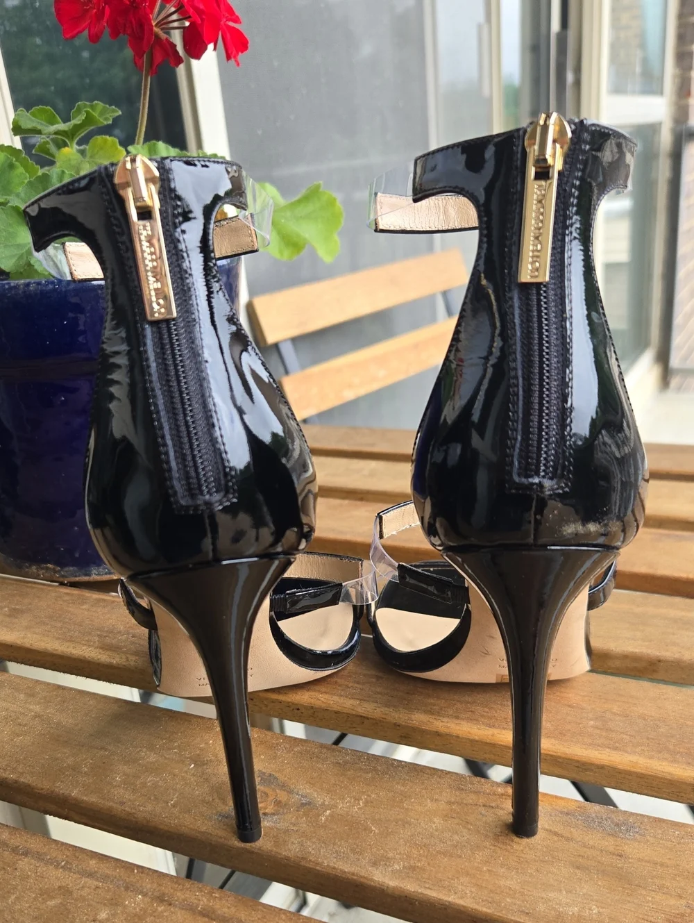 Tamara Mellon Frontline 75 Black Patent Clear Heels  Womens EU 38.5